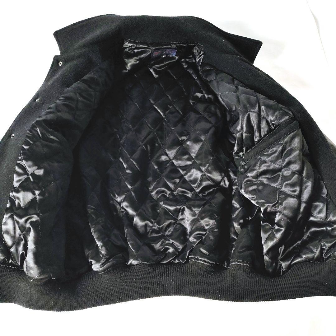 【希少】スタジャン 90sヴィンテージ ブラック 襟あり袖レザー