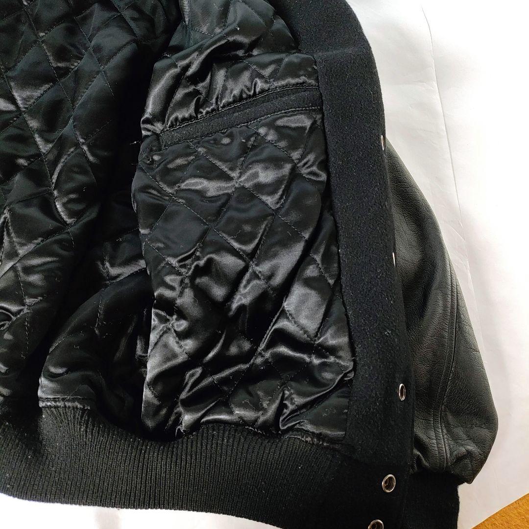 【希少】スタジャン 90sヴィンテージ ブラック 襟あり袖レザー