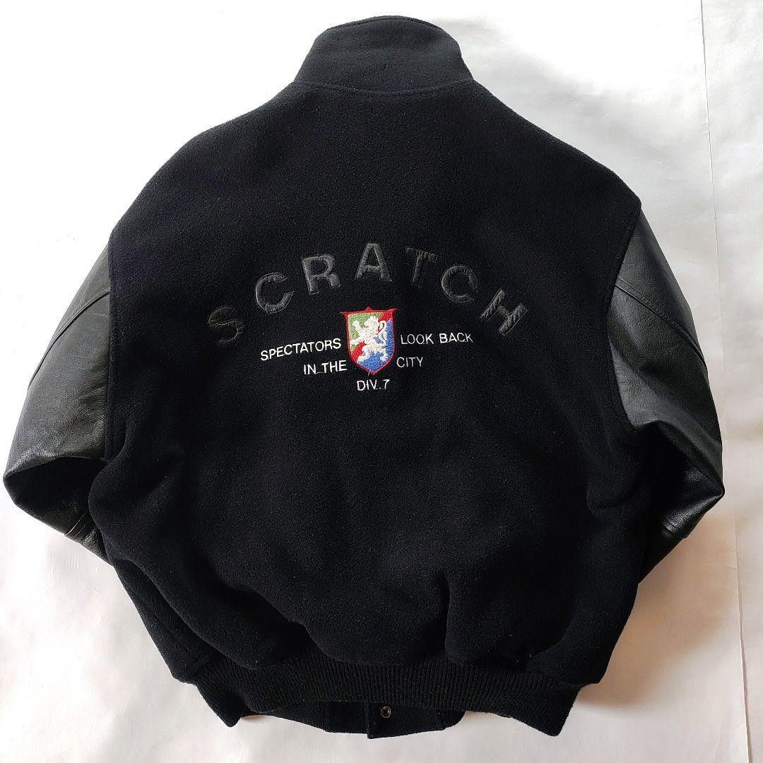 【希少】スタジャン 90sヴィンテージ ブラック 襟あり袖レザー