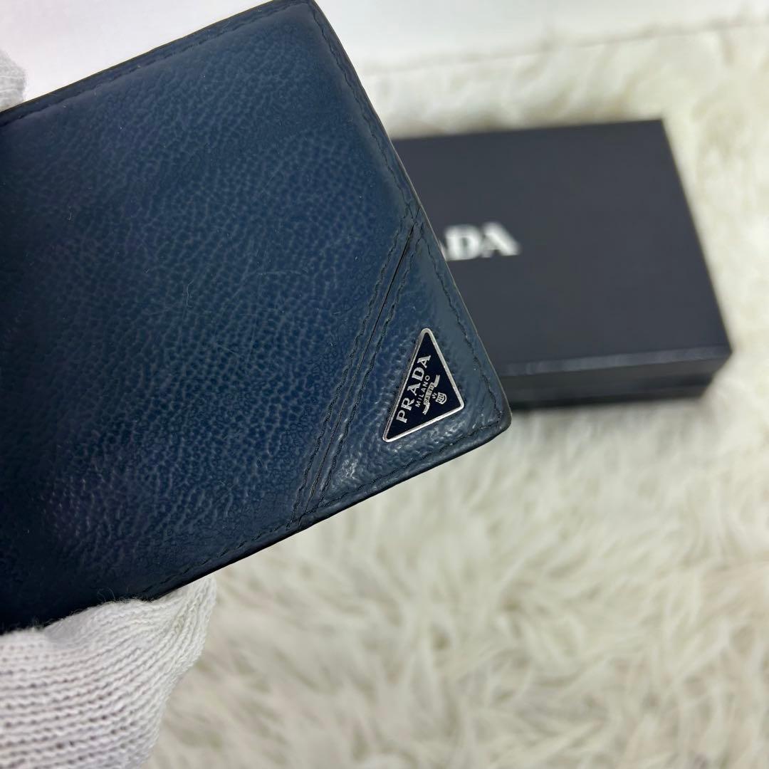プラダ　マネークリップ　ヴィッテログレイン　ネイビー系　2MN077