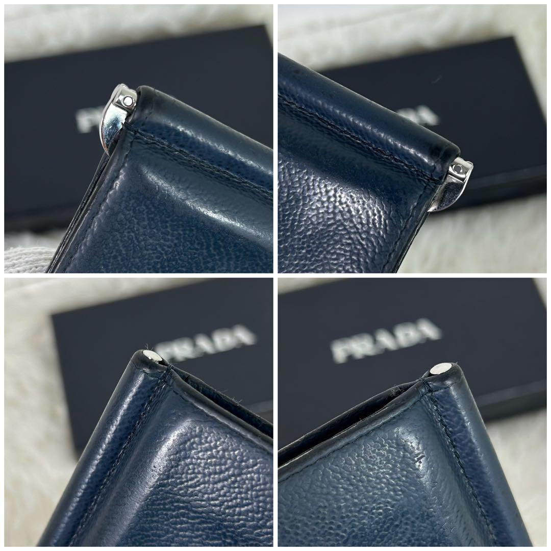 プラダ　マネークリップ　ヴィッテログレイン　ネイビー系　2MN077