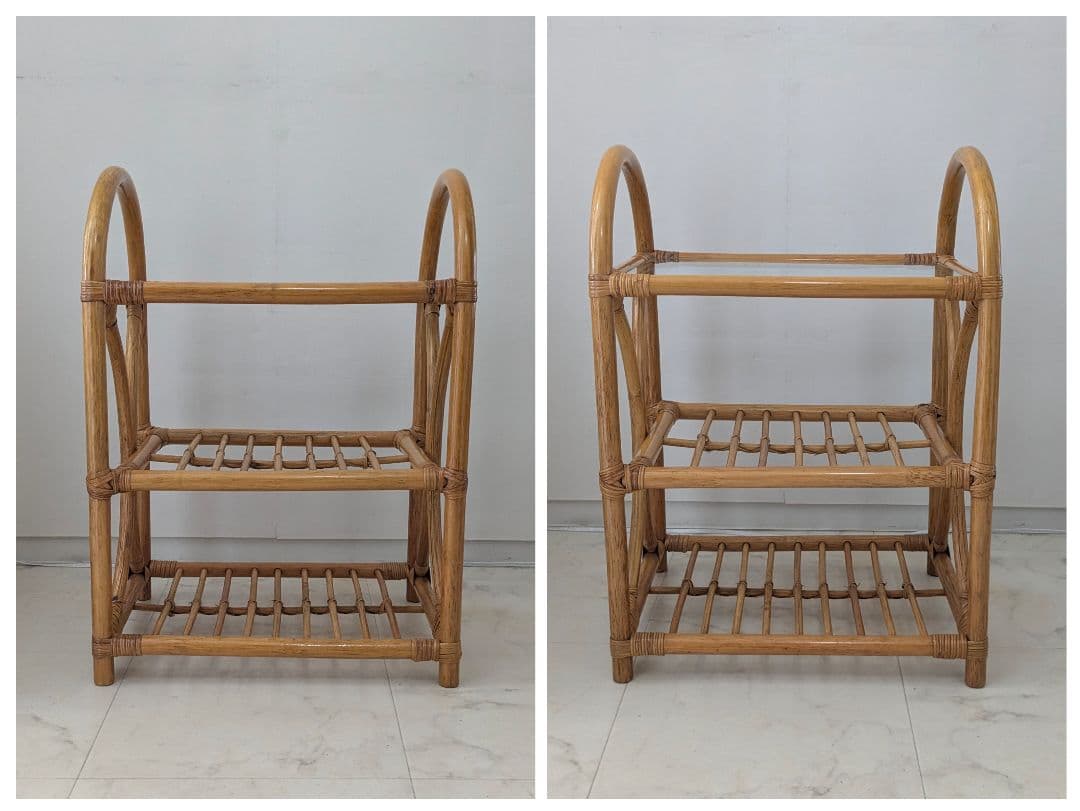 ラタン製 ラック サイド ボード チェスト ガラス天板 藤 ヴィンテージ