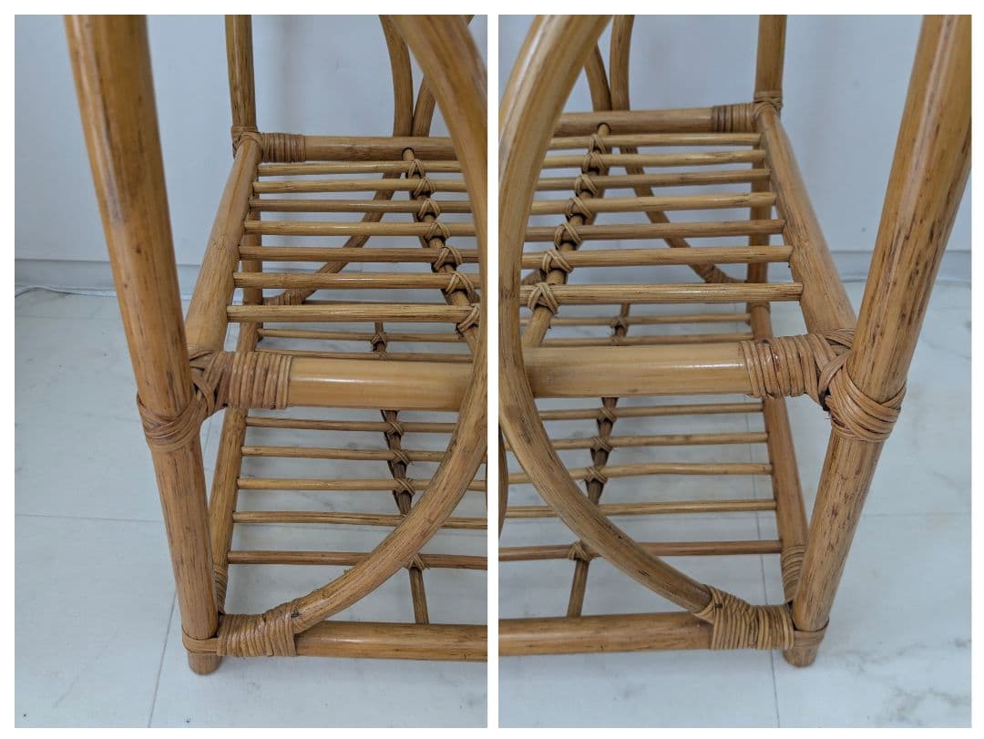 ラタン製 ラック サイド ボード チェスト ガラス天板 藤 ヴィンテージ