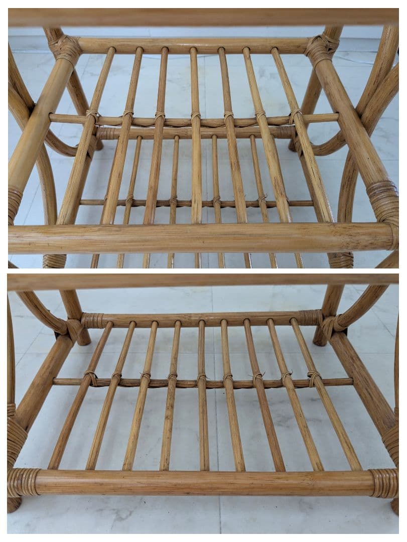 ラタン製 ラック サイド ボード チェスト ガラス天板 藤 ヴィンテージ