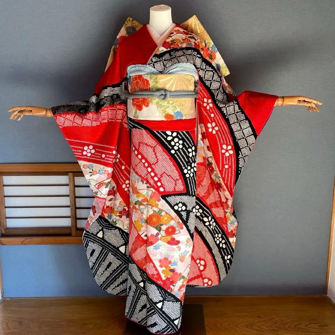 振袖フルセット　高身長　絞り　手描き友禅　成人式振袖　振袖　裄丈69 ➕サイズ