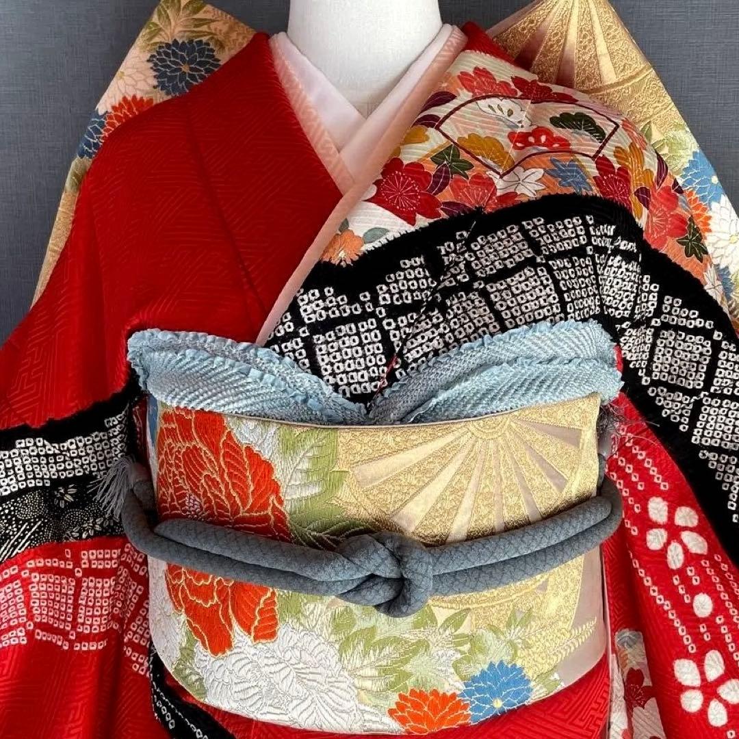 振袖フルセット　高身長　絞り　手描き友禅　成人式振袖　振袖　裄丈69 ➕サイズ