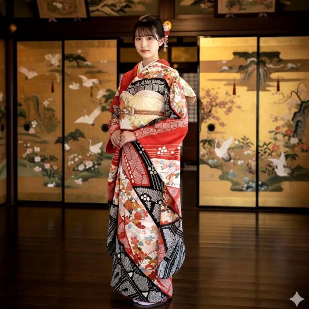 振袖フルセット　高身長　絞り　手描き友禅　成人式振袖　振袖　裄丈69 ➕サイズ