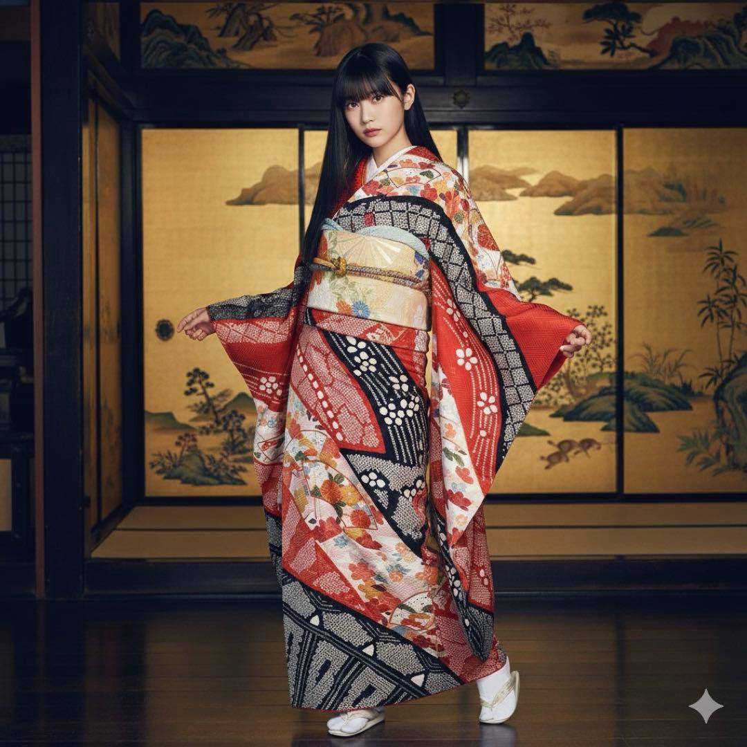 振袖フルセット　高身長　絞り　手描き友禅　成人式振袖　振袖　裄丈69 ➕サイズ
