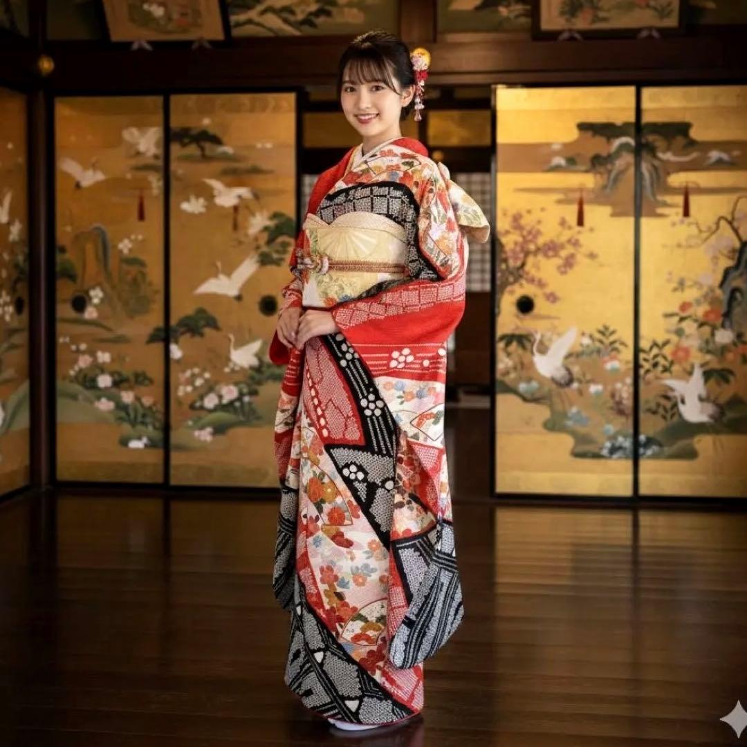 振袖フルセット　高身長　絞り　手描き友禅　成人式振袖　振袖　裄丈69 ➕サイズ