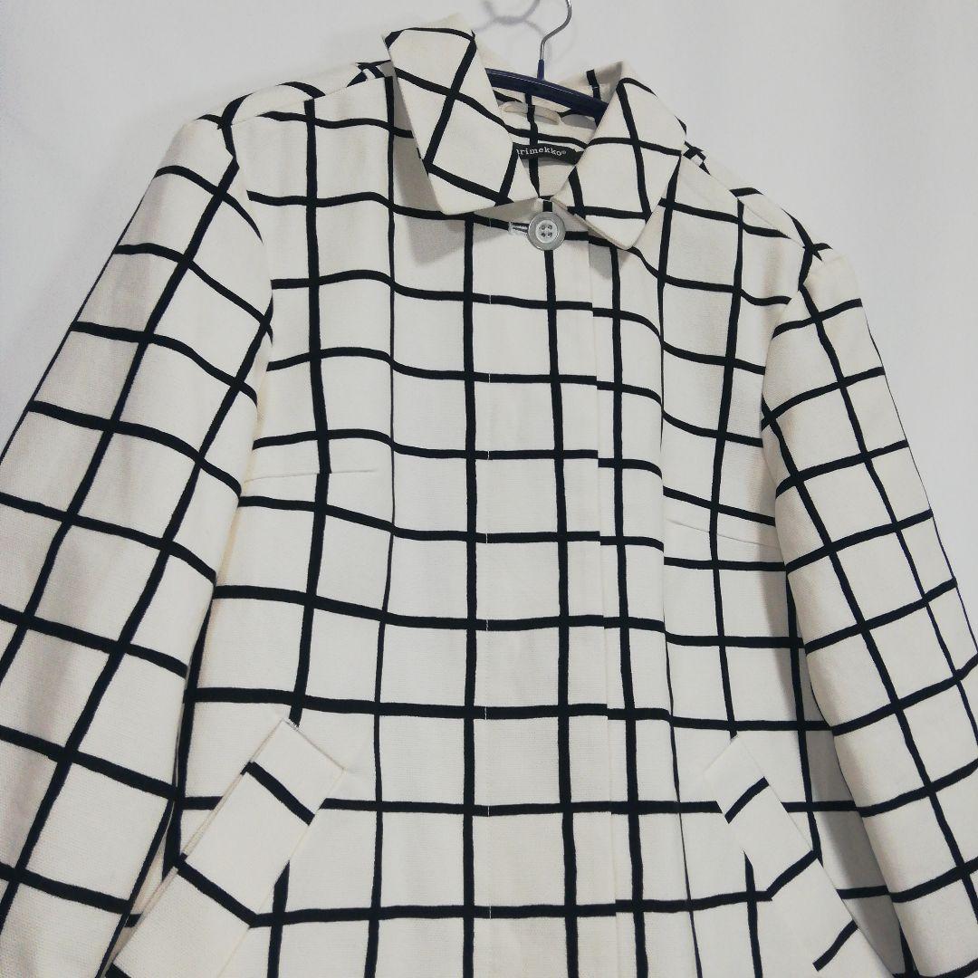 marimekko ステンカラーコート ホワイト 白 チェック マリメッコ 34