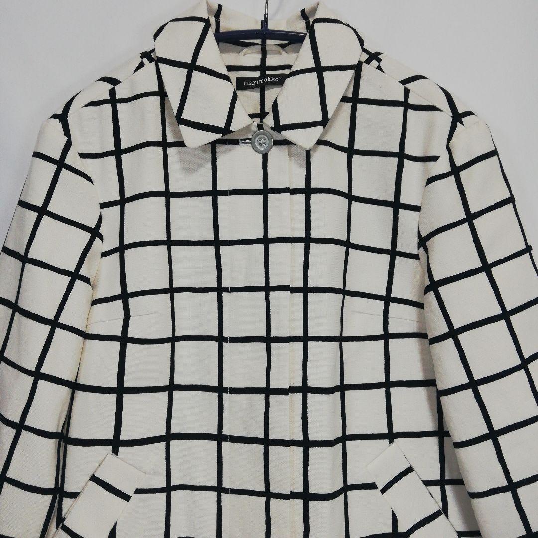 marimekko ステンカラーコート ホワイト 白 チェック マリメッコ 34