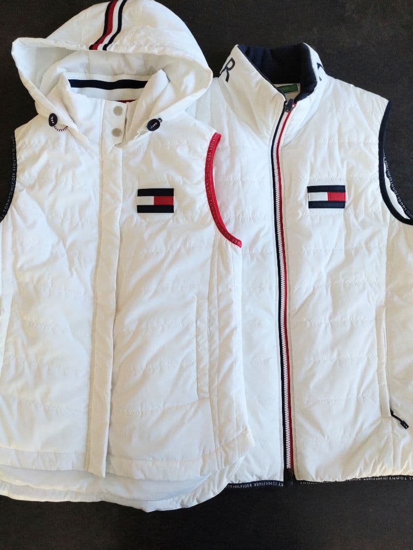 トミーヒルフィガーゴルフ 中綿ベスト ホワイト ペアコーデ