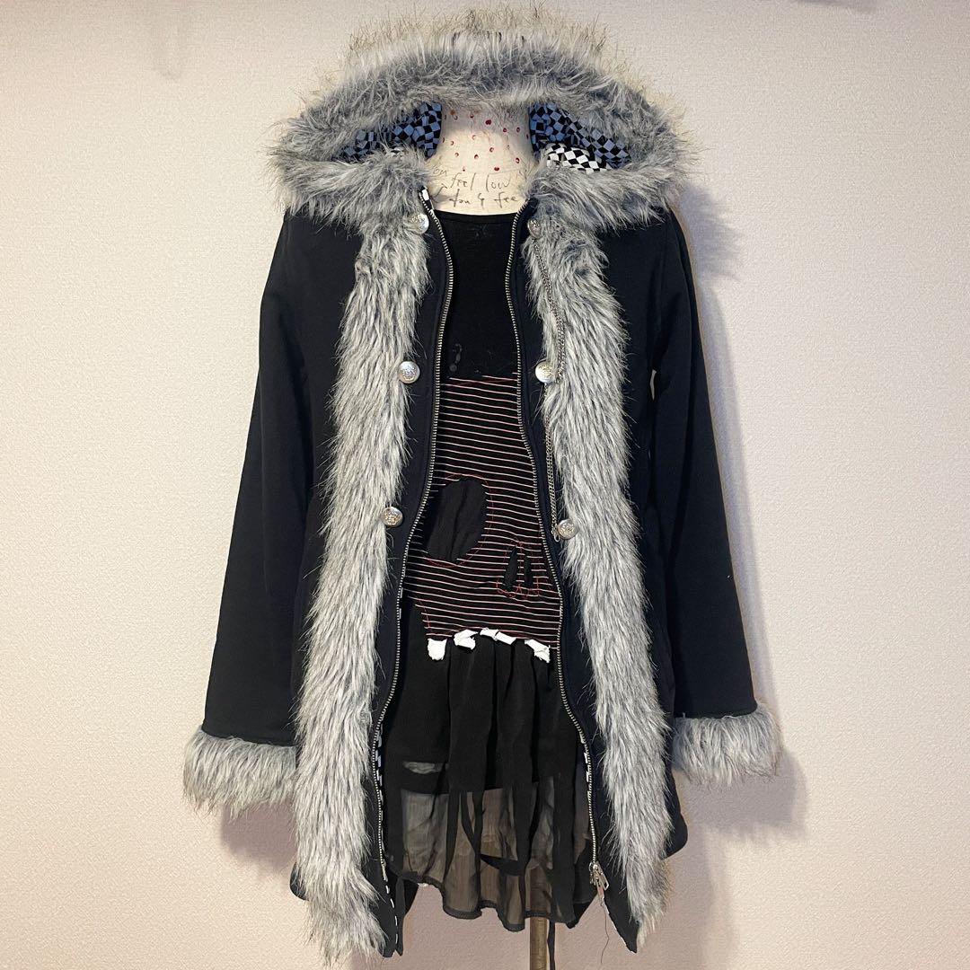 00s 希少 deorart ボリュームファー裾燕尾ダブルジップコート KERA