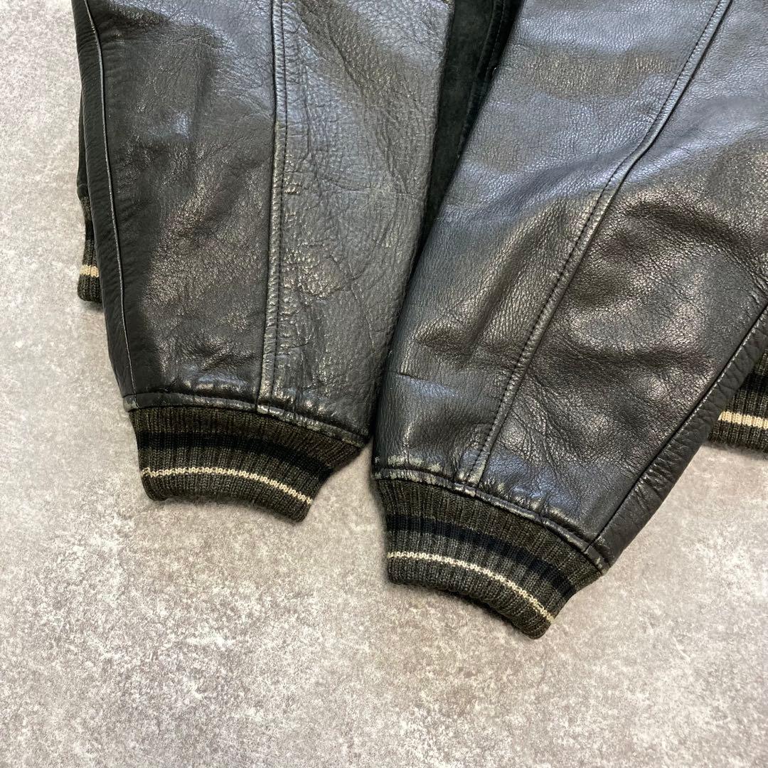 【SCENE】 シーン オールレザースタジャン 90s ヴィンテージ 刺繍 黒