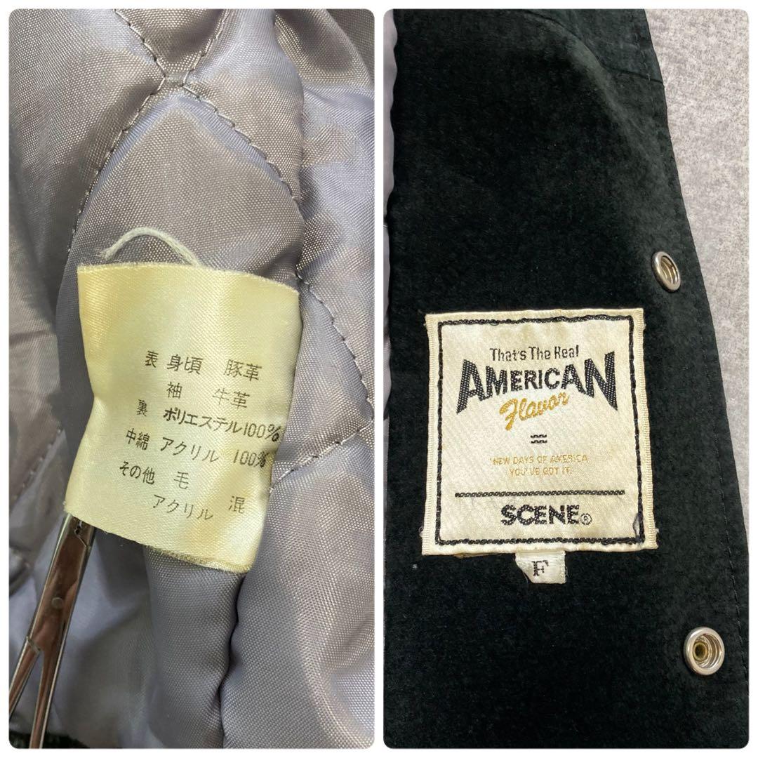 【SCENE】 シーン オールレザースタジャン 90s ヴィンテージ 刺繍 黒