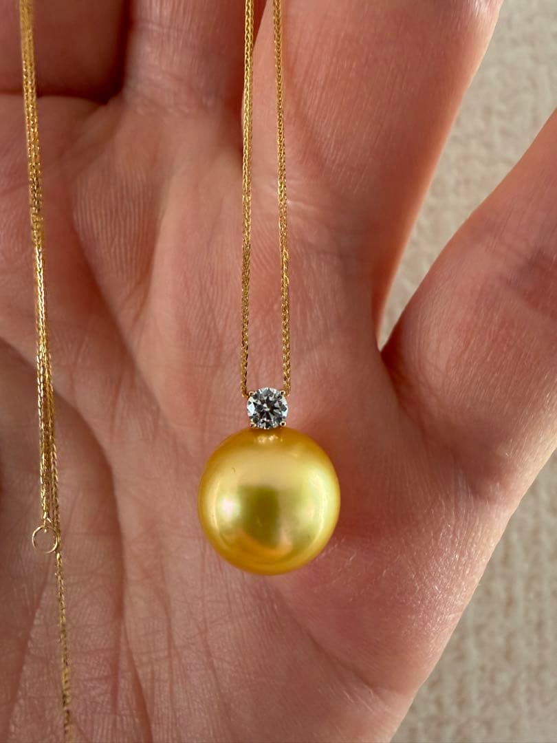 南洋白蝶真珠ゴールドネックレス、18k金、10.5-11mm、最終値下げ！