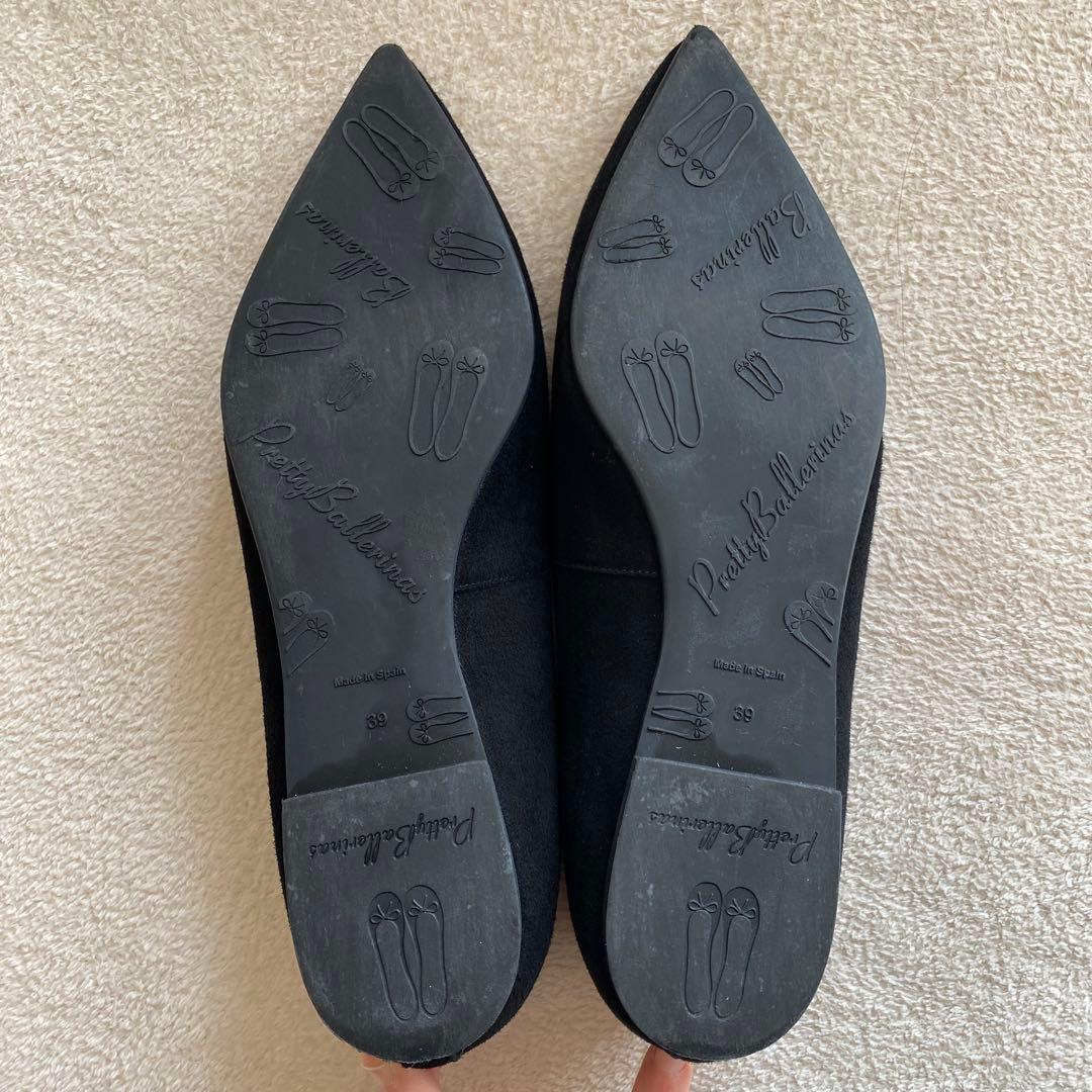 プリティバレリーナ　鳥刺繍　ブラック　スエード　フラットシューズ　希少 25cm