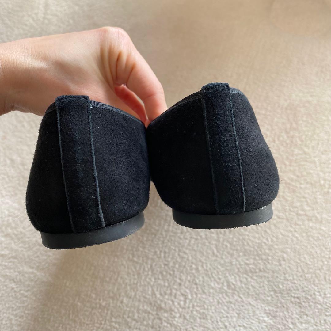 プリティバレリーナ　鳥刺繍　ブラック　スエード　フラットシューズ　希少 25cm