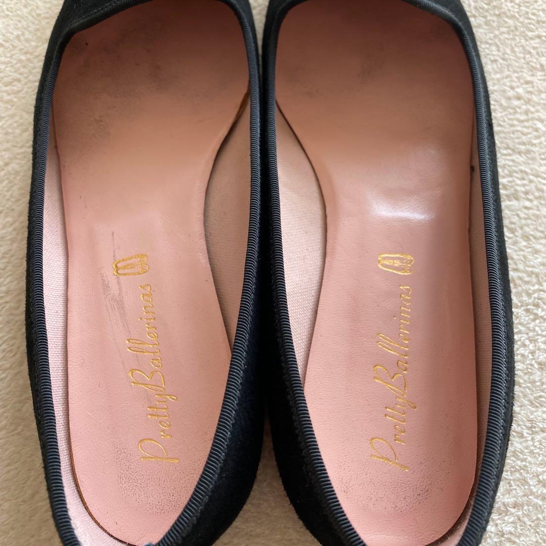 プリティバレリーナ　鳥刺繍　ブラック　スエード　フラットシューズ　希少 25cm