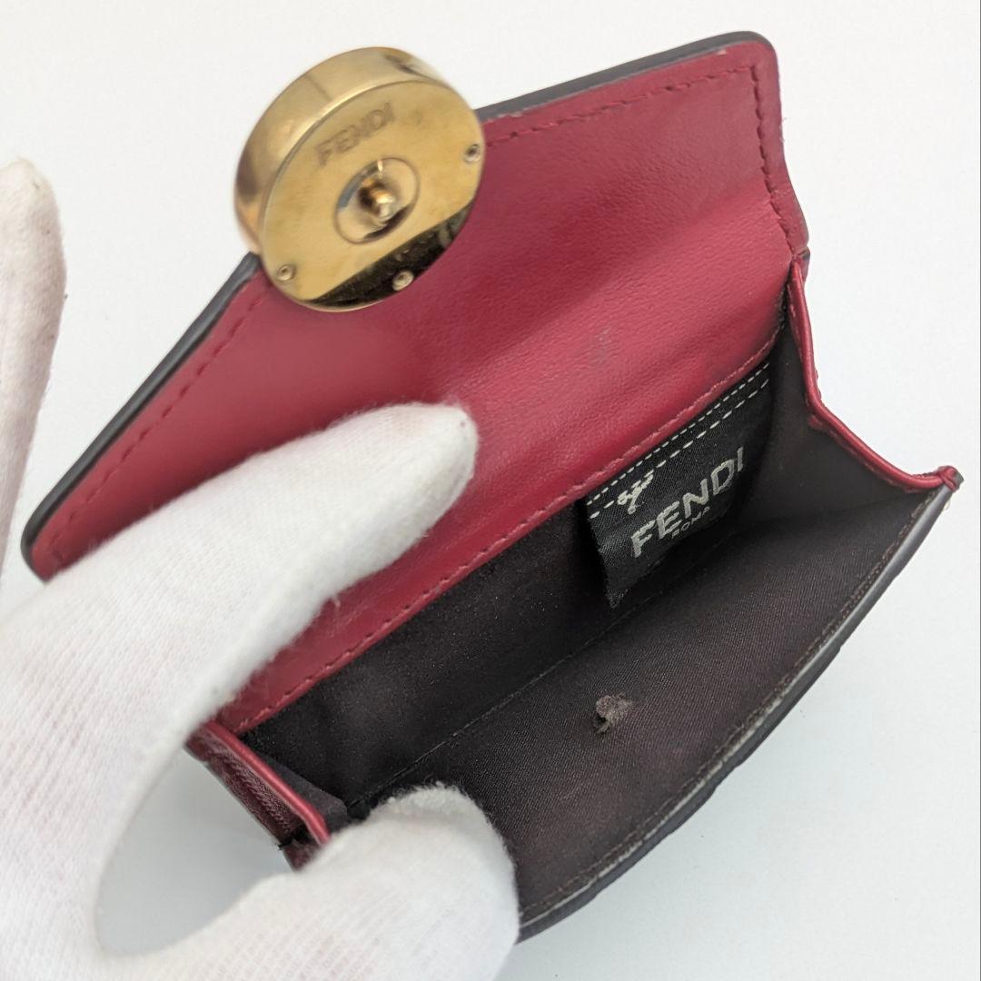 FENDI エフイズ 3つ折り財布 ズッカ レッド コンパクト ミニ財布 F金具