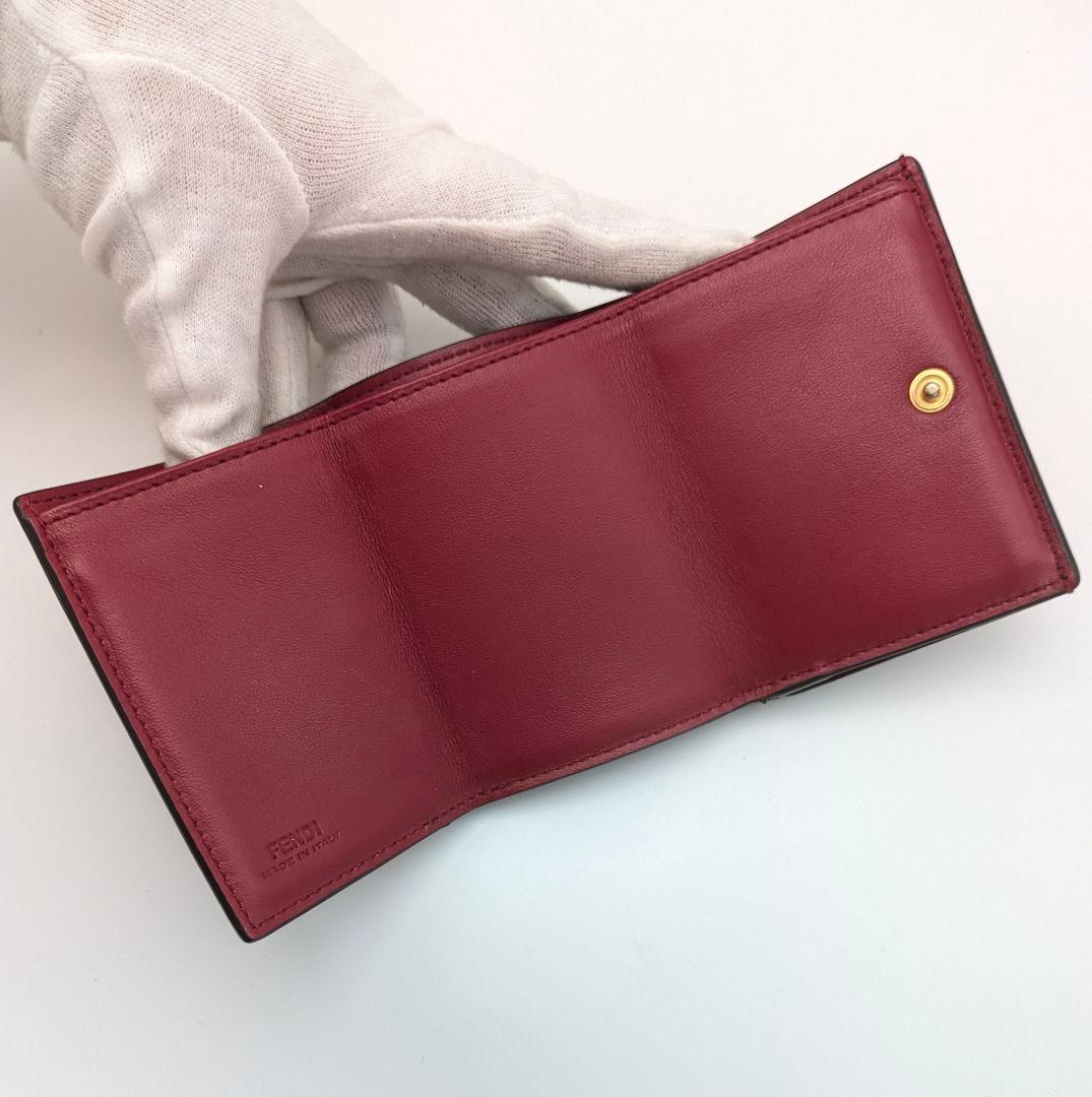 FENDI エフイズ 3つ折り財布 ズッカ レッド コンパクト ミニ財布 F金具