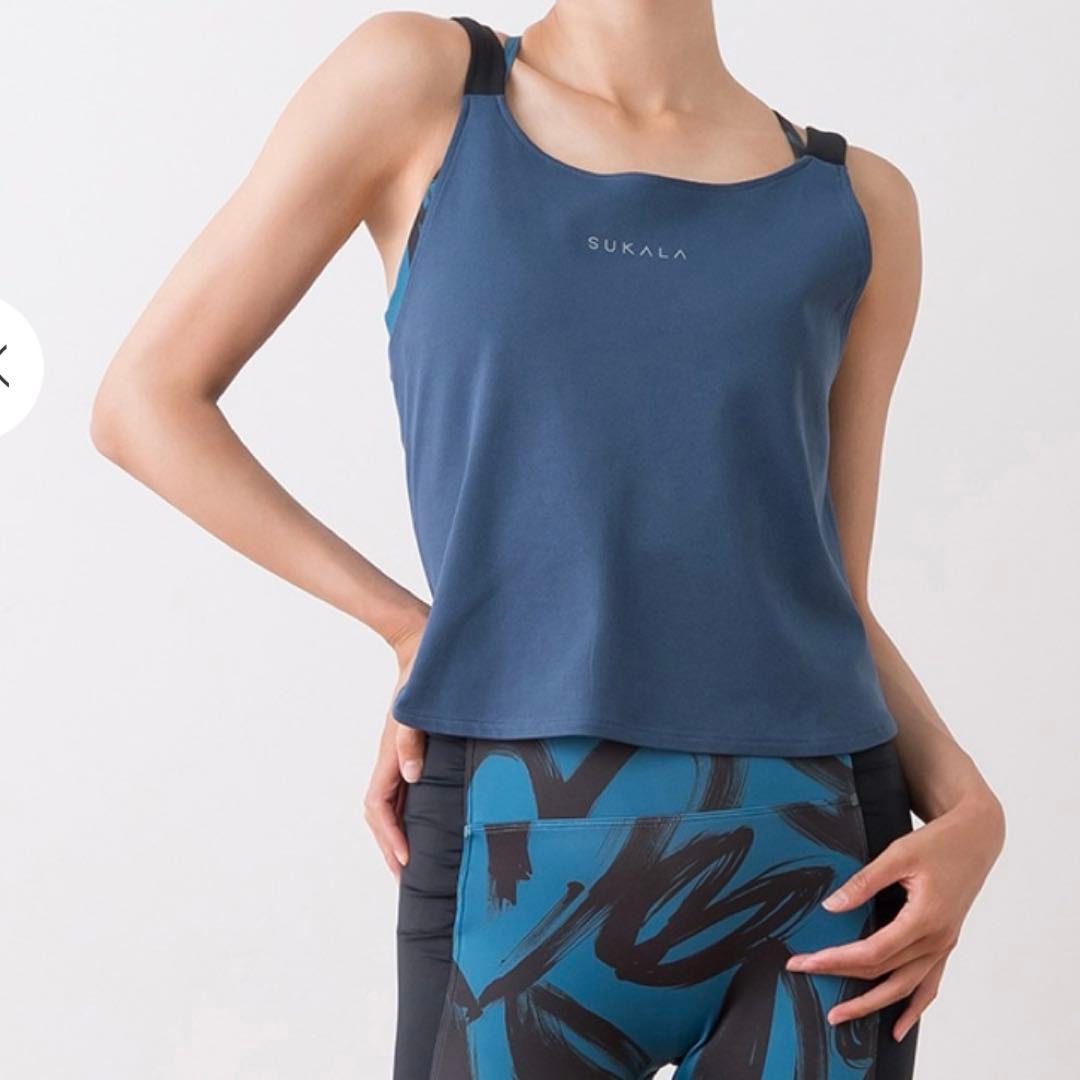 【SUKALA】ハートプリントセパレートタンクトップ（M／ネイビーブルー)