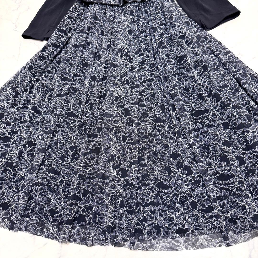 【レリアン】ドッキングワンピース　ウエストゴムベルト　ネイビー　Mサイズ