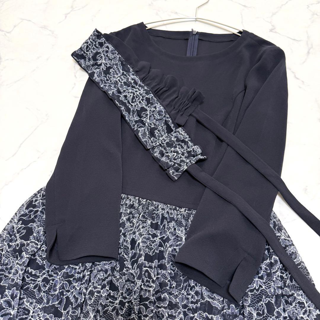 【レリアン】ドッキングワンピース　ウエストゴムベルト　ネイビー　Mサイズ