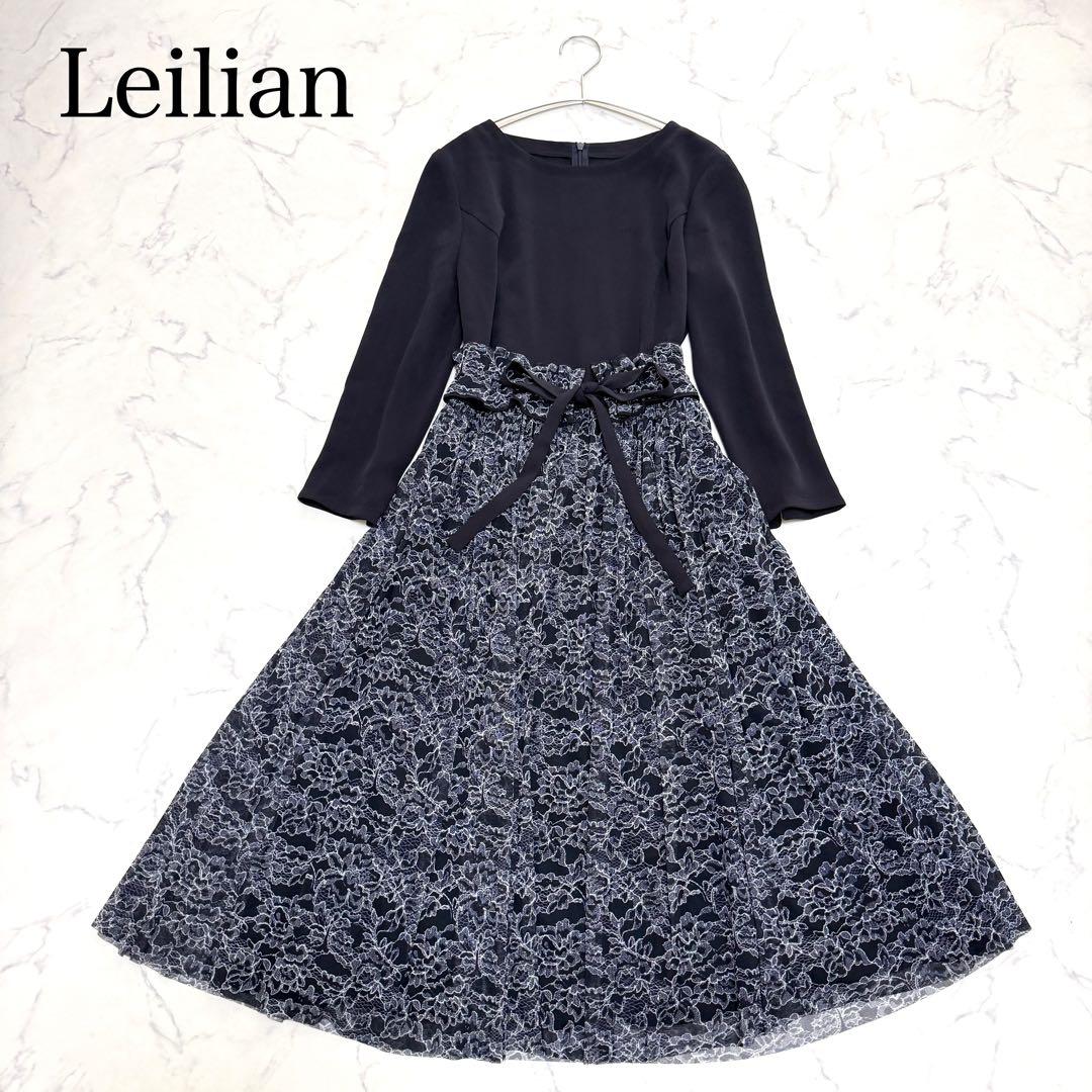 【レリアン】ドッキングワンピース　ウエストゴムベルト　ネイビー　Mサイズ