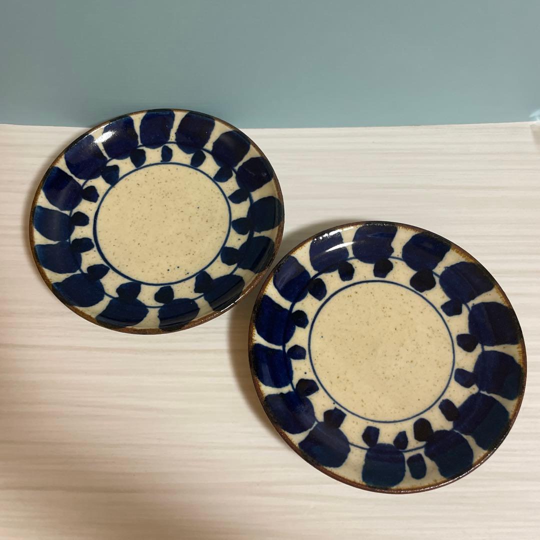 遠藤太郎　約20cm　平皿　木の葉柄　2枚セット