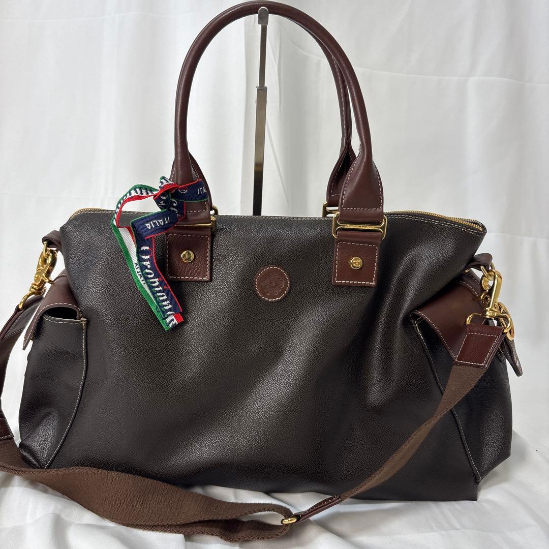 【2ウェイ】美品　オロビアンコ　ボストンバック　PVC 茶革　ゴールド金具