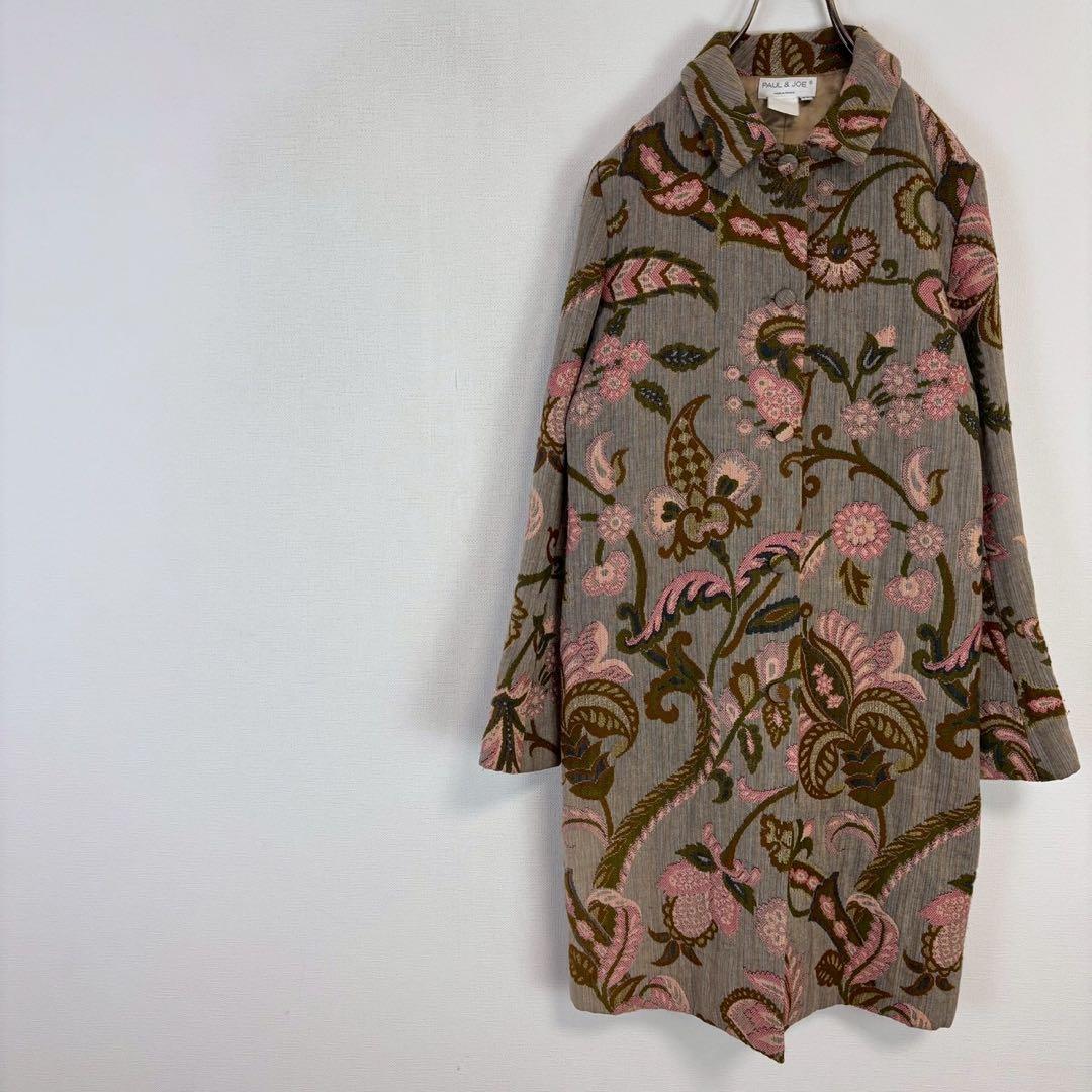 ◆ポール＆ジョー【M】ロングコート 花柄ジャケット フランス製 総柄 希少