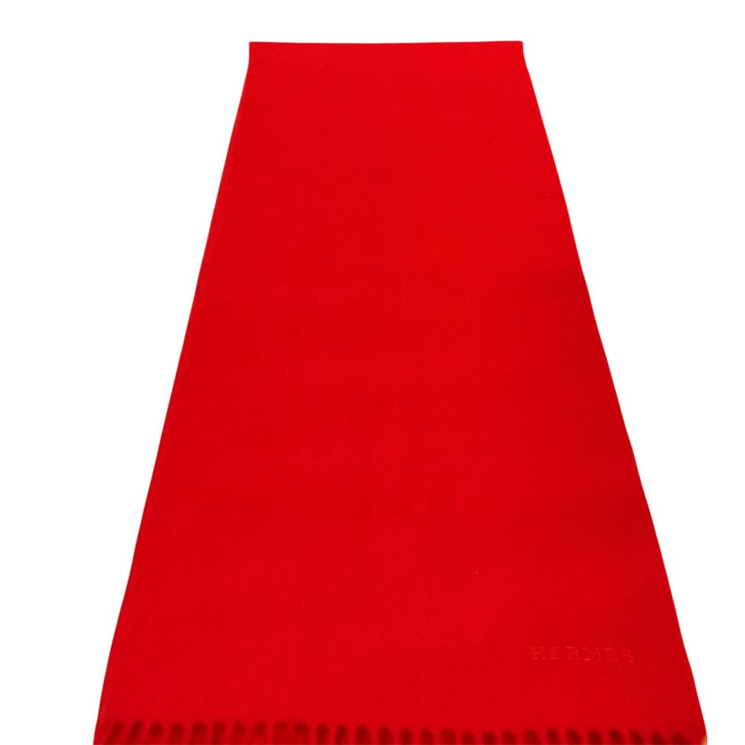 HERMES カシミヤ100% フリンジ マフラー ストール ショール レッド