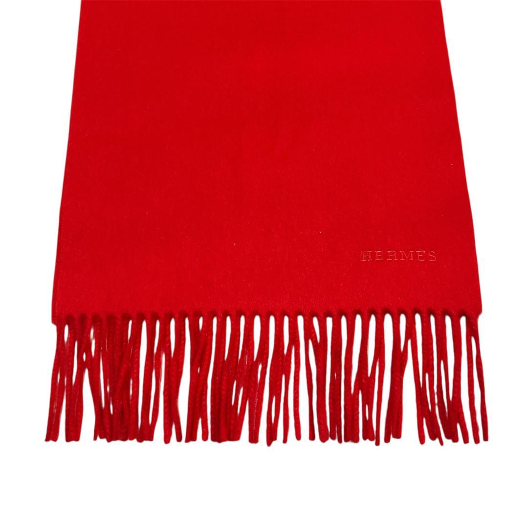 HERMES カシミヤ100% フリンジ マフラー ストール ショール レッド