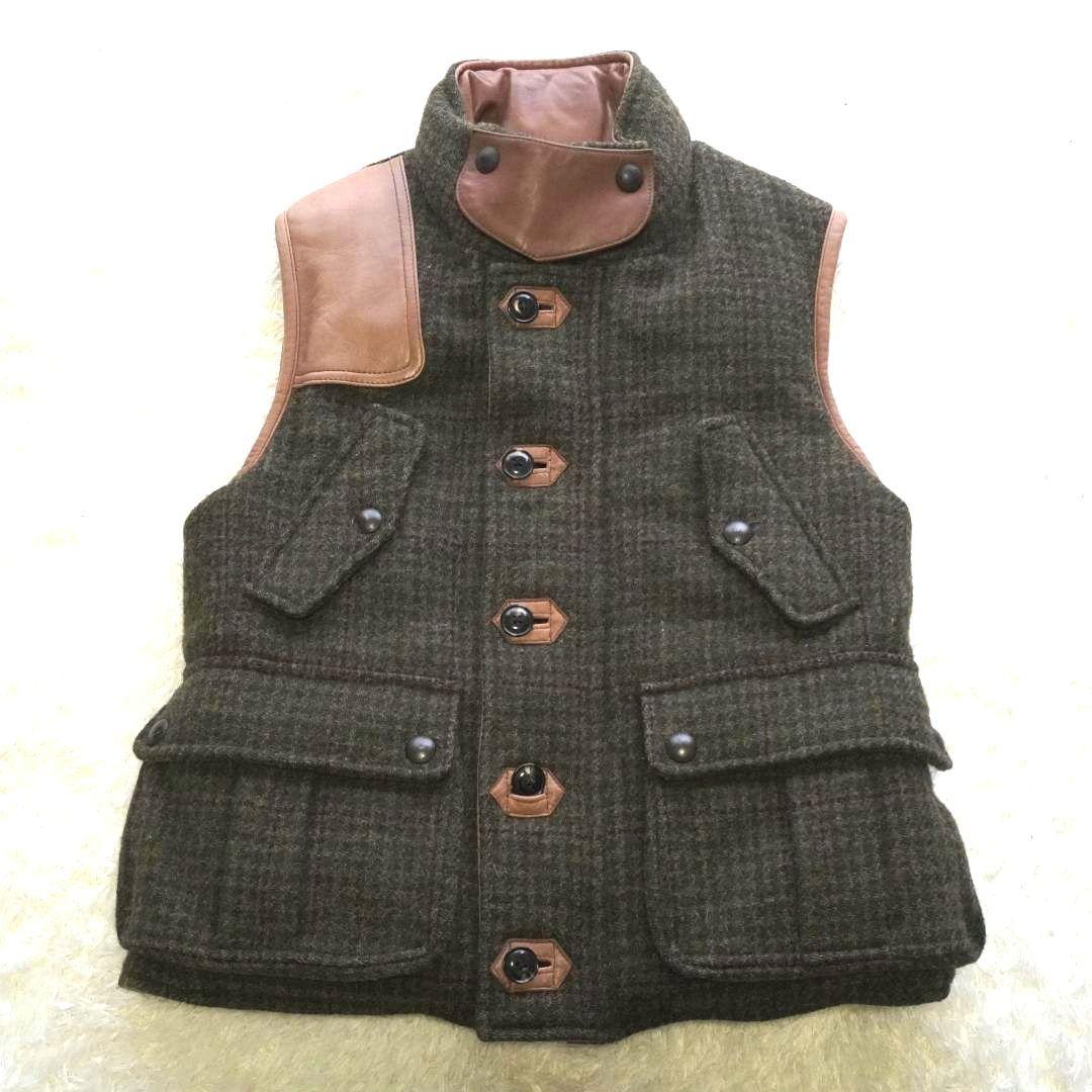 【入手困難】ラルフローレン　リバーシブル　ダウンベスト　ラムレザー　ヘリンボーン