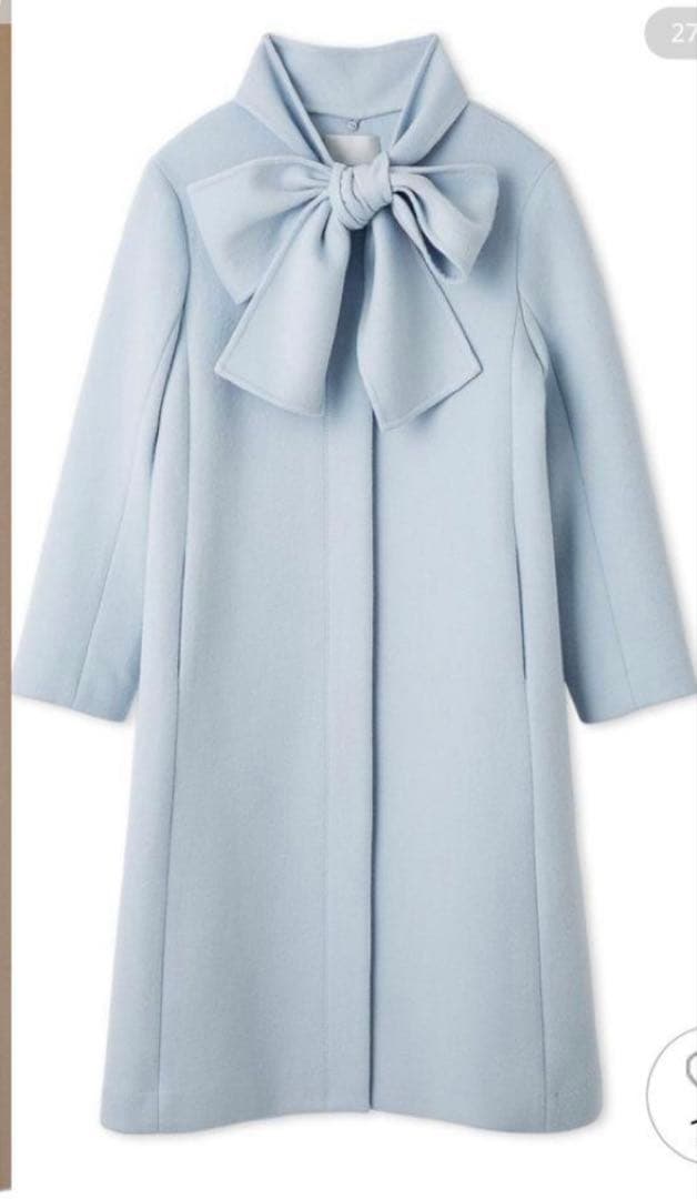 セルフォード 36 リボン付き ライトブルー サックス ロングコート