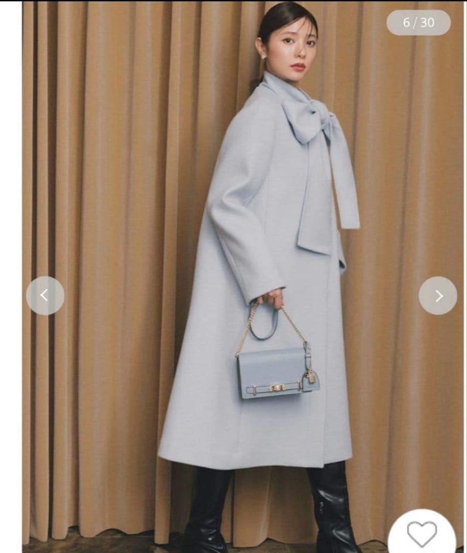 セルフォード 36 リボン付き ライトブルー サックス ロングコート