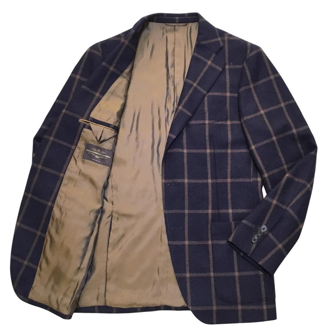 伊製カノニコ社生地 ユニバーサルランゲージ ネイビー 格子柄 ジャケット 46