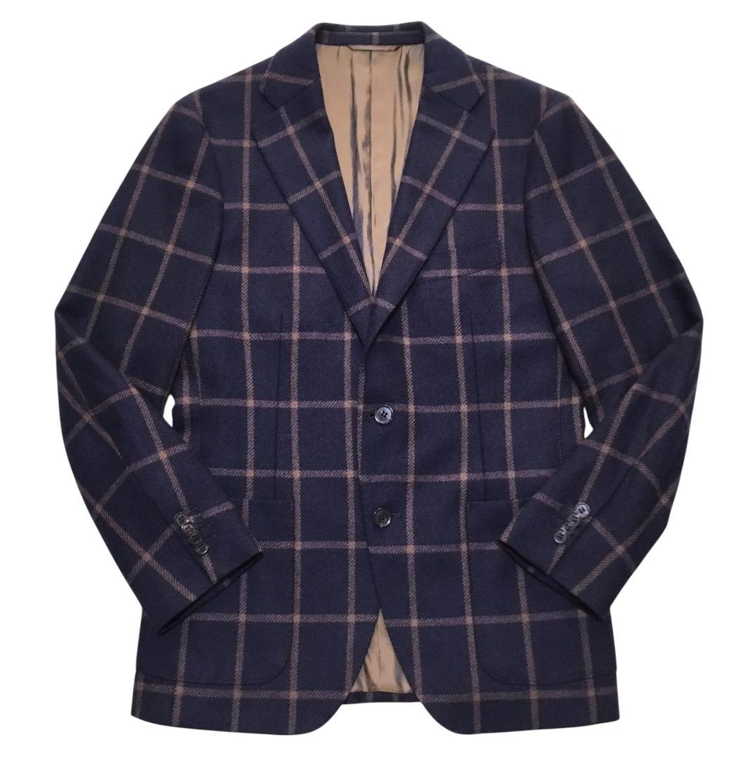 伊製カノニコ社生地 ユニバーサルランゲージ ネイビー 格子柄 ジャケット 46