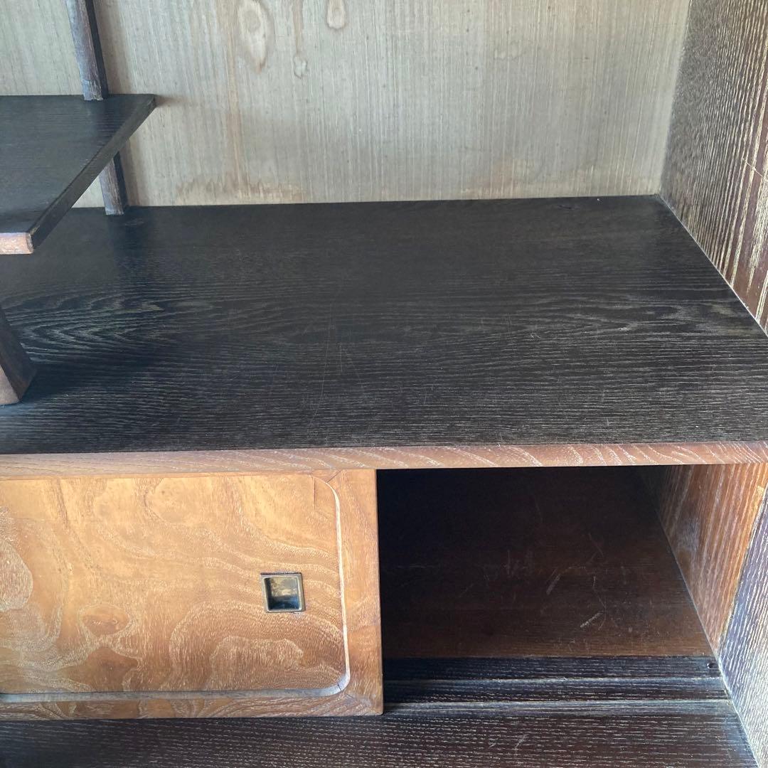 ① 茶箪笥　現地引取り値引き　和風木製ガラス扉収納棚　違棚　アンティーク