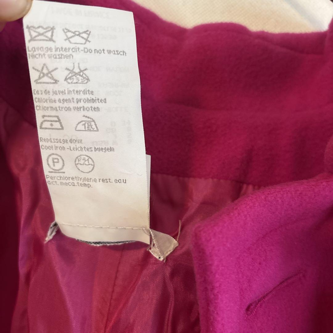 5733フランス製【美品】ステンカラーダブルボタンコート　ラナウール　カシミヤ