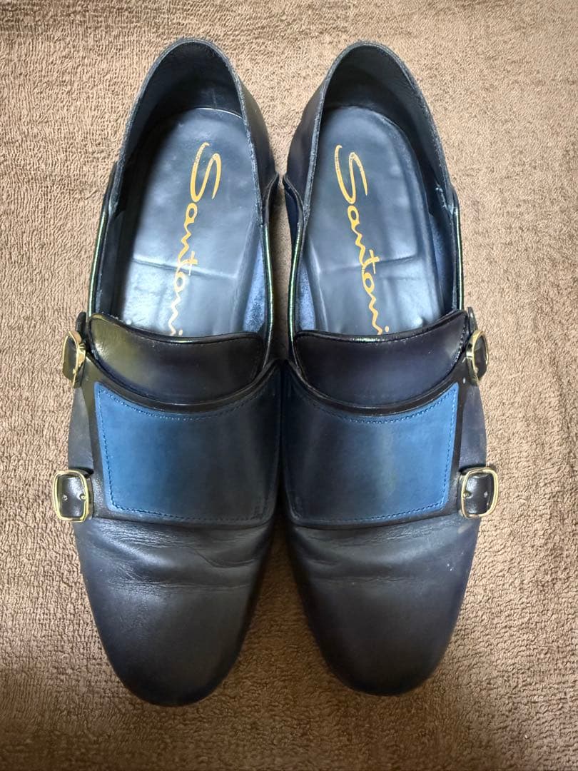 Santoni ネイビー ローファー バックル付き