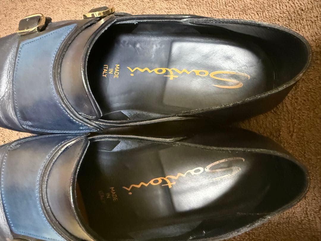 Santoni ネイビー ローファー バックル付き