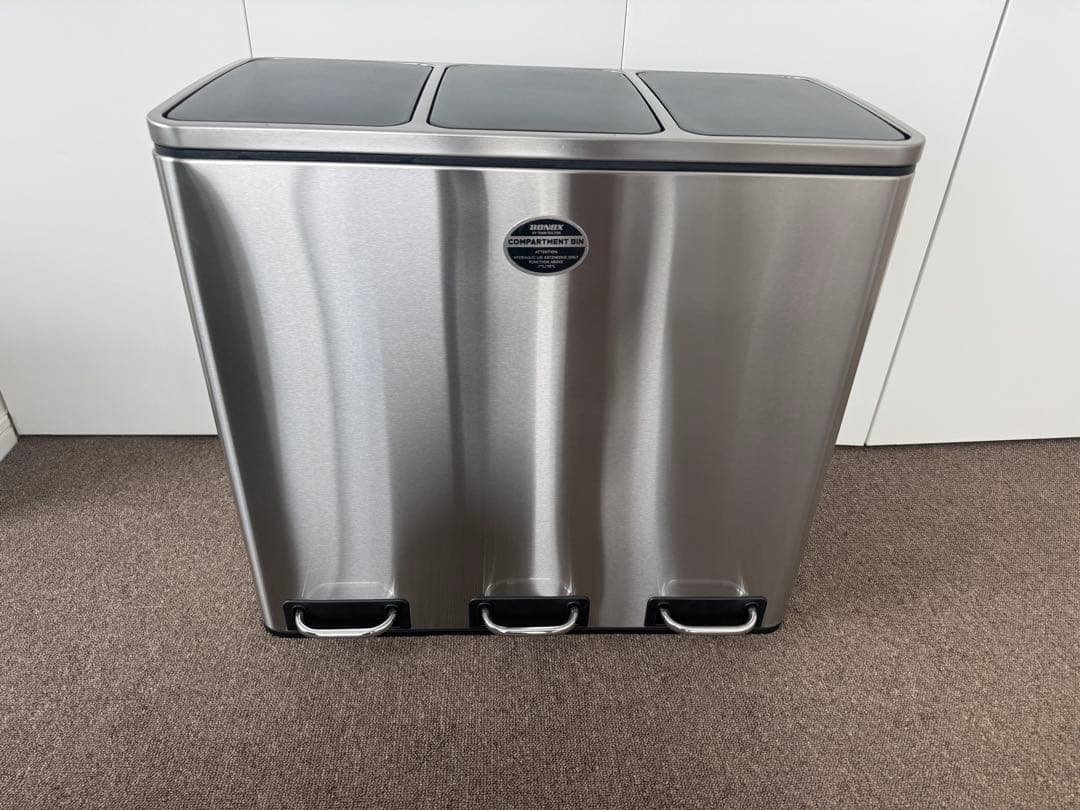 【新品】ステンレス製 3コンパートメント ゴミ箱