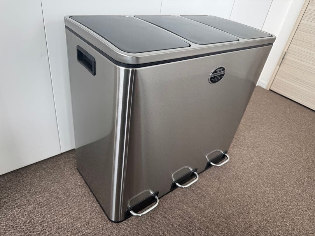 【新品】ステンレス製 3コンパートメント ゴミ箱