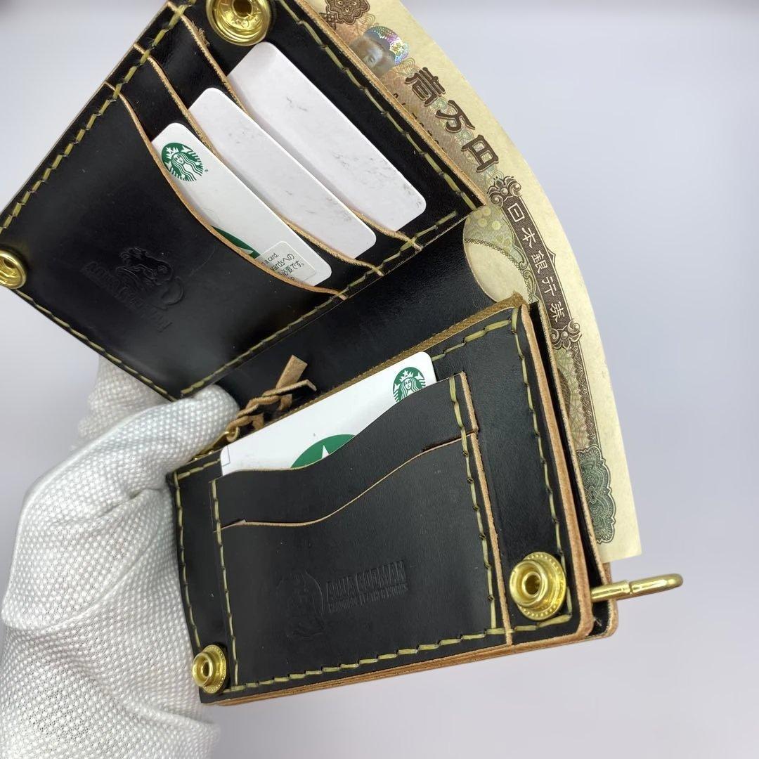 週末限定セール 折らずお札収納 茶芯 丘染めブラックの無骨トラッカーウォレット