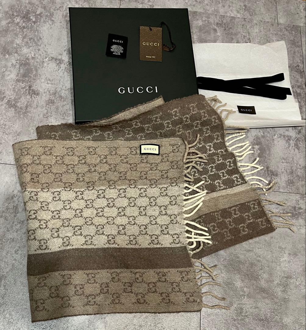 GUCCI マフラー カシミヤ混紡 付属品多数 GG柄レディースメンズ