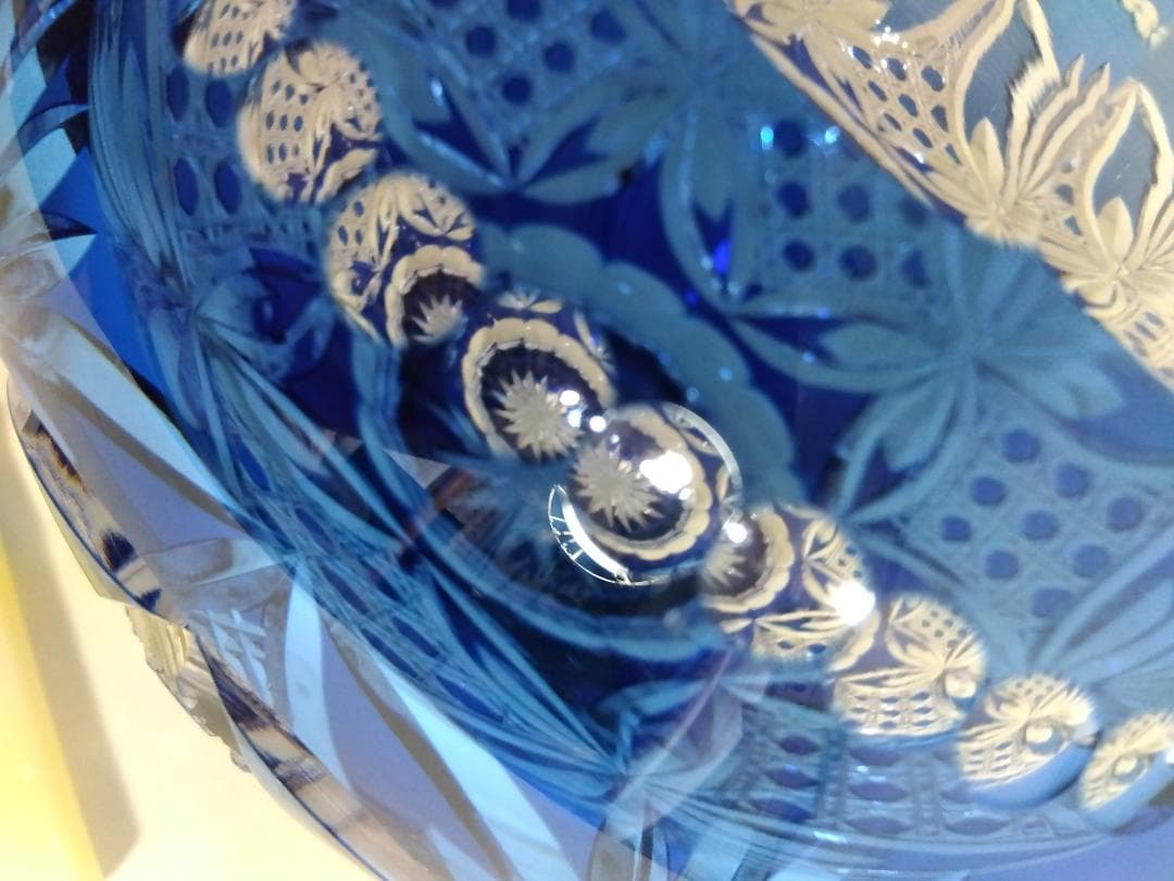 カガミクリスタル　江戸切子　花瓶　青　木村秋男