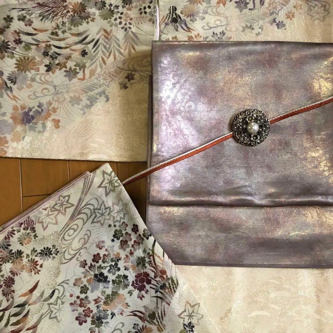 SALE❤️希少アンティーク正絹　マジョリカお召し　豪華キキラキラ日本の美しい花々