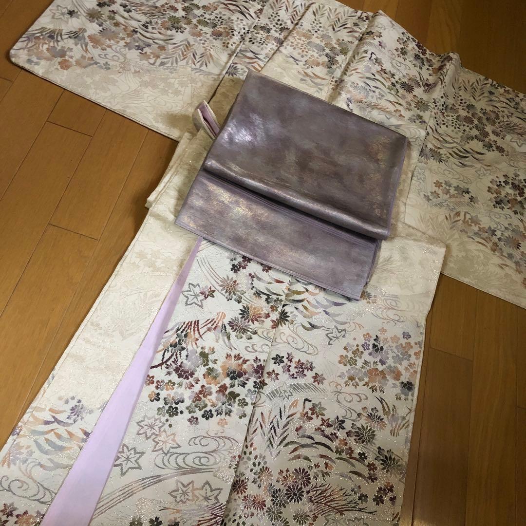 SALE❤️希少アンティーク正絹　マジョリカお召し　豪華キキラキラ日本の美しい花々